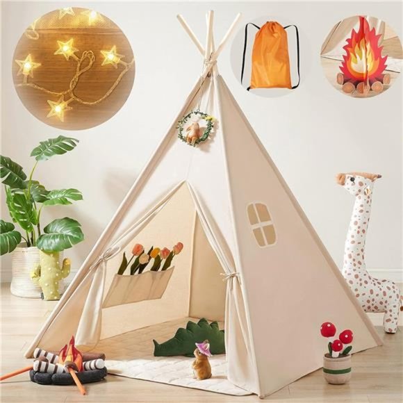 Other - Kids-Teepee-Tent with Lights & Campfire Toy & Carry Case Cotton Canvas Toddler